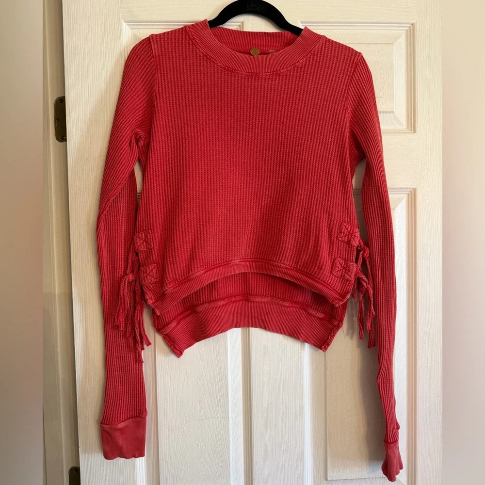 Free People Sweater Waffle-Knit Coral Side Ties XS